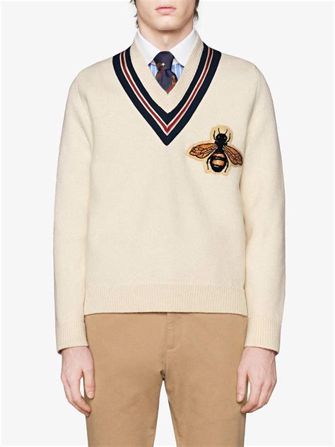 off white gucci sweater|gucci bee embroidered sweater.